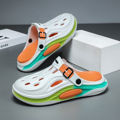 夏季包头凉鞋男踩屎感厚底透气办公室洞洞鞋外穿运动休闲沙滩拖鞋