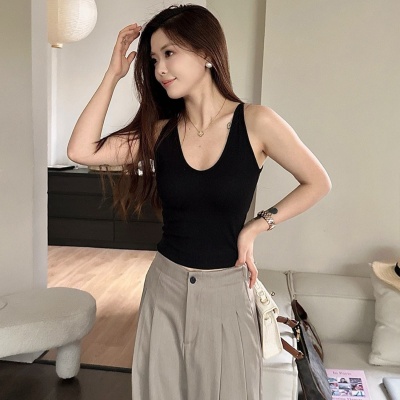 韩社6627#基础款细肩螺纹一体杯背心内搭打底外穿美背显瘦小吊带