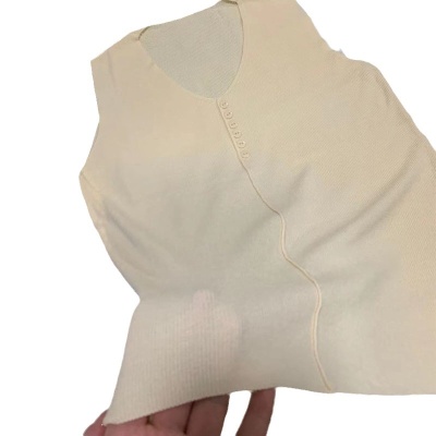 夏季女士背心冰丝V领宽肩吊带纯色小扣子针织衫无袖上衣学生