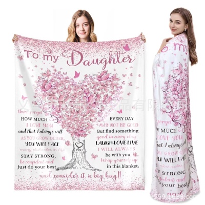 亚马逊特姆跨境信封文字印花毛毯父亲节母亲节感恩节送家人朋友等