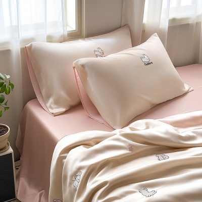 高奢A类100兰精天丝刺绣夏被床单四件套丝滑凉感夏被宿舍空调被子