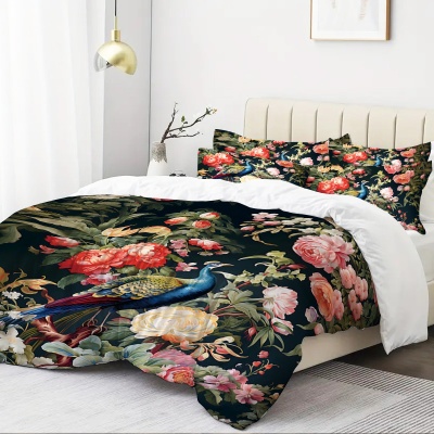 出口被套三件套孔雀3D数码印花被套套件床上用品外贸家纺POD定制