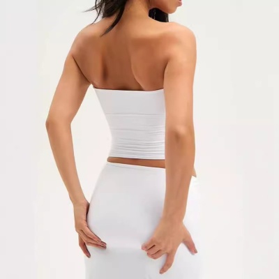 现货美式辣妹裸感亲肤一片式抹胸女纯欲性感打底裹胸运动健身度假